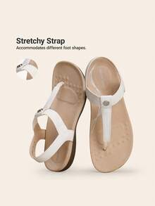 Women's Arch Support T-Strap Sandals Comfortable Orthotic Flat Sandals Thong Sandals For Casual Summer Walking - trắng - Xem 2