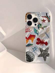 1pc & Fashionable Personalized Lobster, Dragonfly, Fish, Star Element Pattern Waterproof, Fingerprint-Proof, Scratch-Resistant Transparent IMD Soft Glossy Smooth Phone Case - Kiểu 8 (1 chiếc) - Xem 1