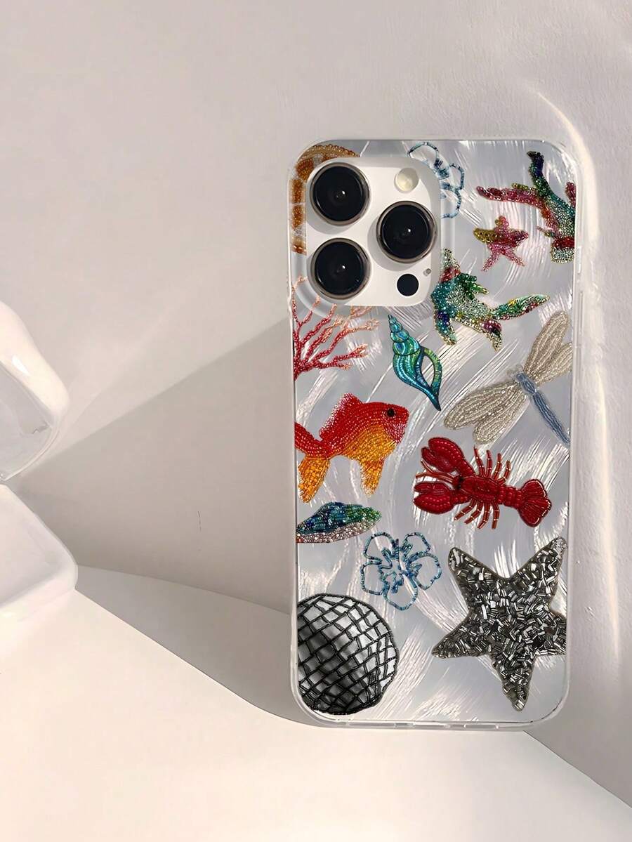 1pc & Fashionable Personalized Lobster, Dragonfly, Fish, Star Element Pattern Waterproof, Fingerprint-Proof, Scratch-Resistant Transparent IMD Soft Glossy Smooth Phone Case - Kiểu 8 (1 chiếc) - Xem 1