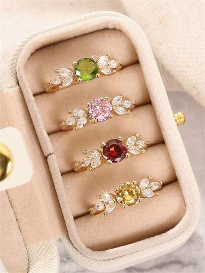 4 Pcs Fashion Cubic Zirconia Rings With Box For Women For Wedding Engagement Anniversary Party Jewelry Valentine's Day Gift