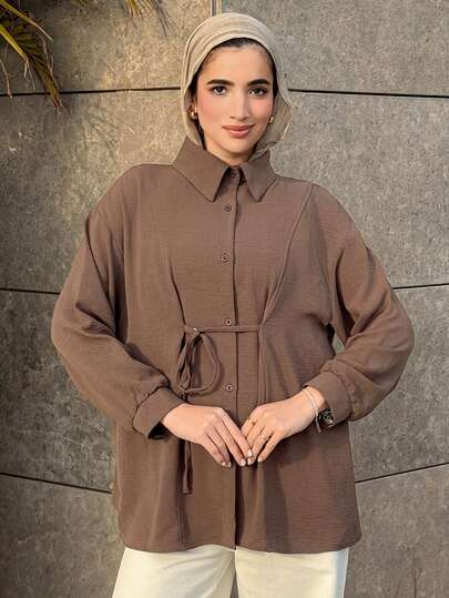 Livesso Women Spring & Summer Solid Color Long Sleeve Casual Loose Waist Shirt,Long Sleeve Tops,Fall Clothes