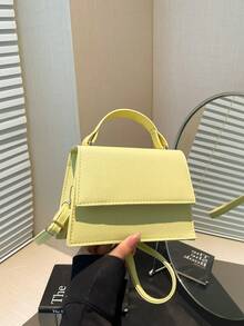 Fashionable Solid Color Handbag, Casual Flap Small Square Bag, Handheld Casual Bag, Commuter Bag, New Spring/Summer One Shoulder Crossbody Bag For Women, Yellow - Yellow - View 6