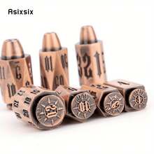 Asixsix 7 Piezas de dados poliédricos de metal de cobre con borde afilado y números negros, adecuados para juegos de rol RPG y juegos de cartas - Albaricoque - Ver 5