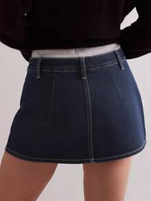 Women Denim Skort Skirt Stretchy Mid Waist Y2K Sexy Mini Skirts Dressy Casual Jean Skorts - 藏蓝色 - 查看 3