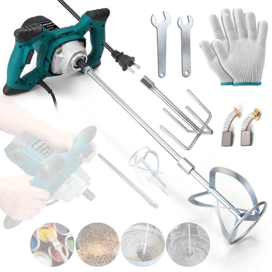 KKnoon 2600W Electric Concrete Mixer Portable Handheld Concrete Cement Mixer 6 Speeds Adjustable Mixing Machine Thinset Mortar Grout Plaster Paint Stirring Tool - verde menta - Ver 1