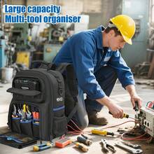 LIPETY Heavy-Duty Tool Bag With Detachable Storage Pouch - Hardware Accessories Storage Bag With Shoulder Strap, Suitable For Electrical Repairs. - Black - View 5