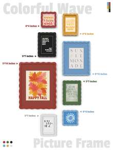 XXBANZHUAN Dopamine-Inspired Colorful Wave Photo Frames, 5 Sizes (4x4 Inch/4x6 Inch/5x7 Inch/8x10 Inch/11x14 Inch) And 6 Vibrant Colors (Red/Blue/Green/Yellow/Black/White), Ideal For Gallery Walls, Kids' Rooms, And Home Decor Gifts - 彩色 - 查看 5