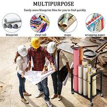 Blueprint Storage Rack Blueprint Holder Metal Blueprint Storage Cart with Wheels 12 Slots Roll File Holder for Home Office School to Storage Blueprint Poster Architectural Plan - Negro 12 ranuras - Ver 6