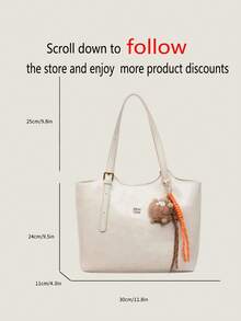 Bolso de hombro de gran capacidad para uso diario y viajes, bolso de moda con cierre magnético y colgante, adecuado para salidas diarias, citas y viajes - Blanco - Ver 3
