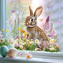 1pc Spring Bunny Window Film, Wildflower Butterfly Rabbit Static Cling Decal, Non-Adhesive Reusable Glass Sticker For Anti-Collision Window Door Home Decor. - Spring Rabbit - View 3