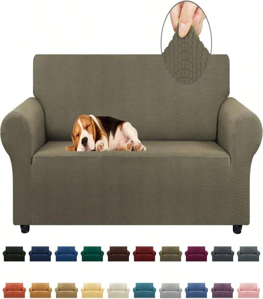 KEKUOU Stretch Sofa Cover Slipcover ,Couch Covers For 3 Cushion Couch Sofa Pet Friendly (78"-94") Furniture Protector Sofa With Elastic Bottom For Kids,Dog, Jacquard Small Checked(Large,Khaki) - Color15 - 查看 1