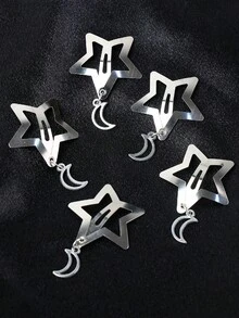 5件套女士编织星月发饰套装，发夹，适合节日、派对、日常佩戴，可作吊坠、礼物、节日饰品、头饰、爪夹、发卡 - 銀色 - 查看 5