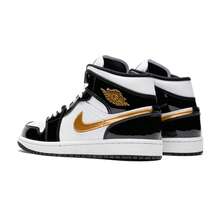Nike Air Jordan 1 Mid Patent Black White Gold 852542-007 Men's Fashion Sneaker New - 黑與白 - 查看 3