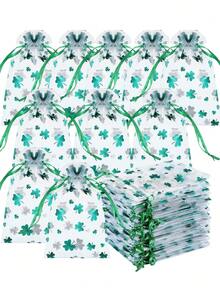 Bộ 20/10 túi quà tặng chủ đề Ngày Thánh Patrick của Eugenie, họa tiết cỏ bốn lá, được trang trí bằng hình in lá xanh và họa tiết cỏ bốn lá. Túi quà Eugenie, túi đựng trang sức, túi đựng trang sức nhỏ, túi lưới kiểu Ireland, túi quà tặng đựng sôcôla, kẹo và tiền xu, quà tặng tiệc tùng, túi quà nhỏ (4 x 6 inch) - Nhiều màu - Xem 2