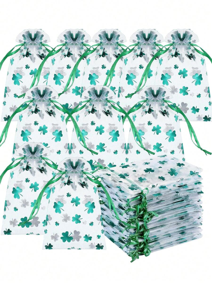Bộ 20/10 túi quà tặng chủ đề Ngày Thánh Patrick của Eugenie, họa tiết cỏ bốn lá, được trang trí bằng hình in lá xanh và họa tiết cỏ bốn lá. Túi quà Eugenie, túi đựng trang sức, túi đựng trang sức nhỏ, túi lưới kiểu Ireland, túi quà tặng đựng sôcôla, kẹo và tiền xu, quà tặng tiệc tùng, túi quà nhỏ (4 x 6 inch)