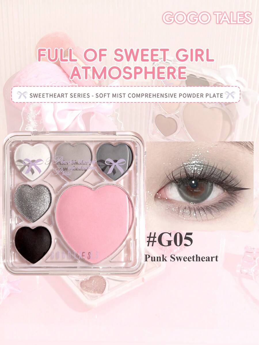 GOGO TALES Cute Heart-Shaped Eyeshadow Palette, Includes Eyeshadow, Blush And Highlighter, Matte And Shimmer Finishes, Pink, Brown And Neutral Tones, All-In-One Makeup, Soft, Intense And Date Night Looks, GOGOTALES - #G05 Punk Sweetheart - View 1