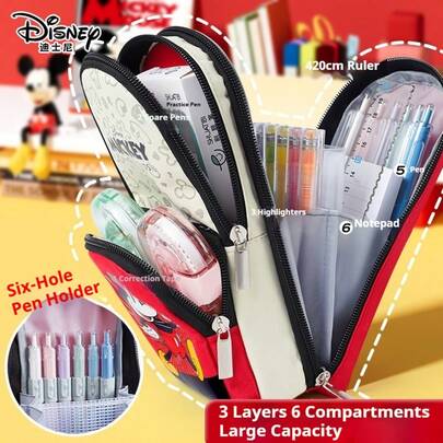 ディズニー公式 大容量 ペンケース バックパック、ミッキーマウス 文房具ボックス、多層式 カートゥーン ペンケース、整理収納、手持ち&吊り下げ、様々なスタイル&キャラクター。洗練されたカートゥーンパターンで、学校、オフィス、日用品の保管に最適。必須の入学祝いギフト。