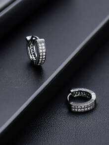 2pcs European & American Fashion Rhinestone Hoop Earrings, Unique Copper Earrings, Unisex Jewelry Accessories - Multicolor - View 6