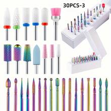 30pcs Ceramic Diamond Nail Drill Bit Set - Tungsten Carbide Cuticle Remover, Suitable For Acrylic, Gel Manicure, Pedicure, Home Salon Use - Multicolor - View 2