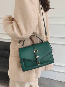 Fashion Decorative Flap Square Handbag Crossbody Bag For Women - Dark Green - View 3