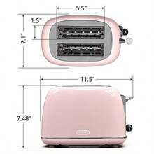 tostador de 2 rebanadas tostador retro de acero inoxidable con 6 ajustes ranuras anchas de 1.5 pulgadas función de bagel/descongelación/cancelación bandeja ible para migas rojo bd8 -B032 - Rosa bebé - Ver 8