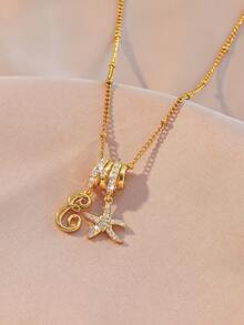 1pc Copper Inlaid Zirconia Exquisite Shell Starfish Infinity Symbol Pendant Necklace, Women Casual Jewelry Gift - Yellow Gold - View 7