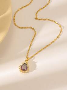 1条优雅女士不锈钢项链，配以立方氧化锆水滴形吊坠，百搭水滴形、心形、椭圆形吊坠，适合日常佩戴，也适合情人节、约会、节日、母亲节等场合作为礼物。 - 金色 - 查看 2