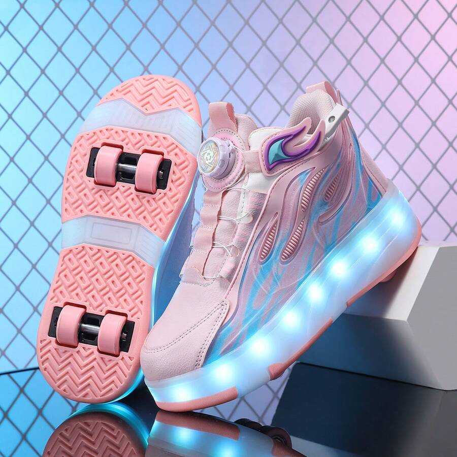 Unisex LED Rechargeable Light Up Sneakers, Multifunctional Transforming Roller Skates With Removable Wheels For Outdoor Activities And Sports Skating Shoes For Kids