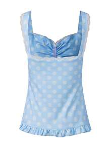 Women's Fairy Grunge Polka Dot Lace Camisole Cute Lace Trim Bow Tank Tops Y2K Ruched Lace Ruffled Hem Cami Tops Sleeveless Slim Fit Crop Tops For Teen Girls Sweet Shirts Summer Vintage Aesthetic Clothes Casual Streetwear - màu xanh nhạt - Xem 6