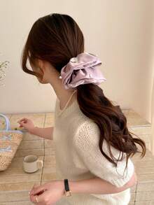 Fugitive Princess~ Satin Fabric High-End Rhinestone Embellished Minimalist Design Hair Scrunchie For Women - Blue Rhinestone Satin Hair Tie - View 4