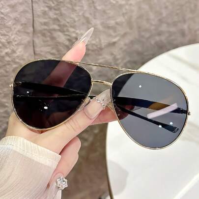 Metal Men's Pilot Aviator Fashion Glasses, Oversized One-Piece Frame, Retro Chic & Fashionable