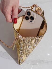 New Rhinestone Decorated Evening Clutch Bag, Elegant Handbag For Party, Wedding, Formal Events, European And American Style, Sophisticated Formal Dress Bag, Fashion Purse - Gold - View 6