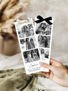 1/3pcs Customized Bridesmaid Proposal Photo Strip, Customize Photo And Text,Personalized Bridesmaid Proposal Gift Bookmark, Will You Be My Bridesmaids Card,Will You Be My Bridesmaid Card, Bridesmaid Proposal Card Template, Maid Of Honor Proposal Card - Multicolor - View 2