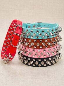 PETSIN 宠物狗项圈 可调节真皮颈带 PU皮革朋克铆钉尖头狗项圈 适用于小型、中型、大型犬猫 可调节真皮宠物狗项圈 颈带 - 彩色 - 查看 1