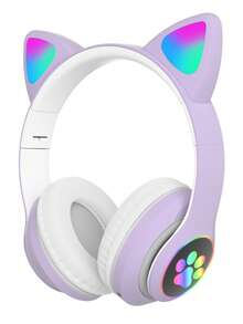 Cat Ear RGB Wireless Gaming Headset For Teens & Kids - Bluetooth 5.3, 40H Playtime, Hi-Fi Sound & Foldable Design With LED Lights. Adorable Cute Headphones Perfect For Gaming, Music, School & As A Gift For Girls And Boys. - Màu tím hoa cà - Xem 11