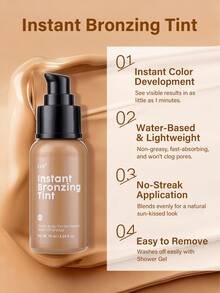 快速无日晒美黑乳液，适用于面部和身体，无需日晒即可拥有阳光亲吻般的健康肤色，轻松打造自然古铜色——不持久美黑——数秒即可冲洗干净，滋润并柔滑干燥肌肤。 - 棕色 - 查看 4