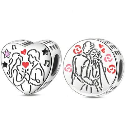 1 Silver Plated Valentine's Day Series - Couple Love Beads Suitable For 3mm Bracelets, Bracelets, DIY Pendants, Women's Fashion Accessories, Holiday Birthday Gifts