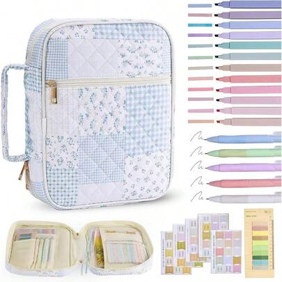 Bible Cover Women Large Bible Cover Bag Quilted Bible Carrying Case For Girls Bible Study Supplies Accessories Christian Gifts For Women (Blue Gingham, Large)