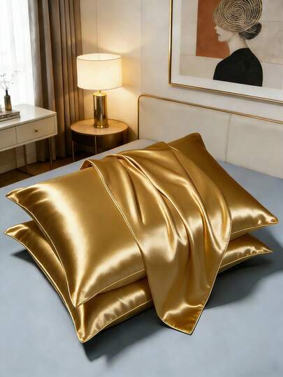 2pcs Satin Pillowcase, Soft & Smooth Pillowcase For Hair And Skin Care, With Envelope Closure (Pillow Insert Not Included)