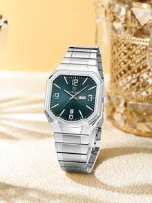 Reloj de cuarzo para hombres REWARD, estilo de moda de negocios con calendario, manecillas luminosas y funciones múltiples. Reloj de pulsera de alta calidad con diseño clásico y correa de acero inoxidable, un regalo ideal - Verde militar - Ver 15