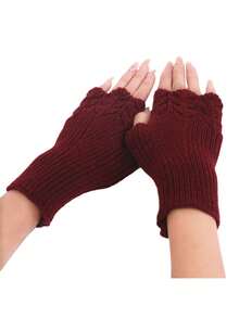 زوج من قفازات النساء بدون أصابع - بطراز الكلية - محبوكة من الأكريليك بنمط حراشف السمك - أكمام ذراع دافئة مرنة - قفازات نصف الأصابع الزخرفية للخارج - 100% أكريليك - لون أحادي - مناسبة للأيام العادية - نفس النمط بألوان متعددة - مشاهدة 22