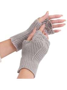 زوج من قفازات النساء بدون أصابع - بطراز الكلية - محبوكة من الأكريليك بنمط حراشف السمك - أكمام ذراع دافئة مرنة - قفازات نصف الأصابع الزخرفية للخارج - 100% أكريليك - لون أحادي - مناسبة للأيام العادية - نفس النمط بألوان متعددة - مشاهدة 26