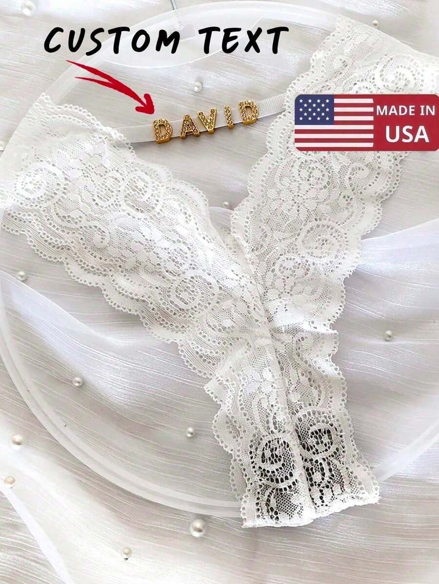 Customized Thong With Charming Name, Personalized Charm Thong With Any Name, Customized Thong Bikini Couple Gift, Personalized Gift For Women - White - View 1