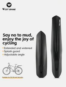 WEST BIKING 2PCS Bike Widened Mudguard Adjustable Detachable Wind Resistant MTB Rear Fenders Road Bike Removable Fender - Black - View 1