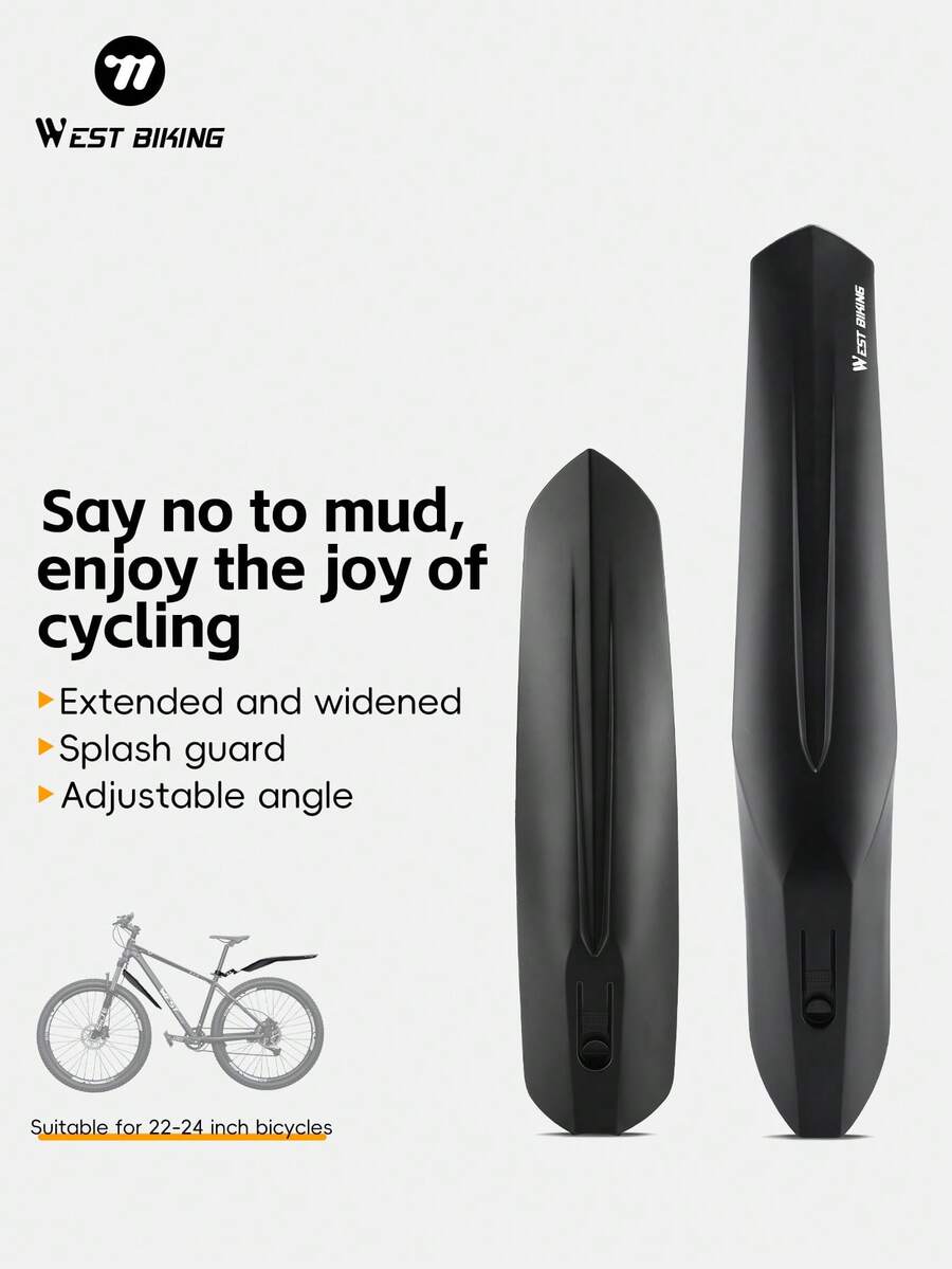 WEST BIKING 2PCS Bike Widened Mudguard Adjustable Detachable Wind Resistant MTB Rear Fenders Road Bike Removable Fender - Black - View 1