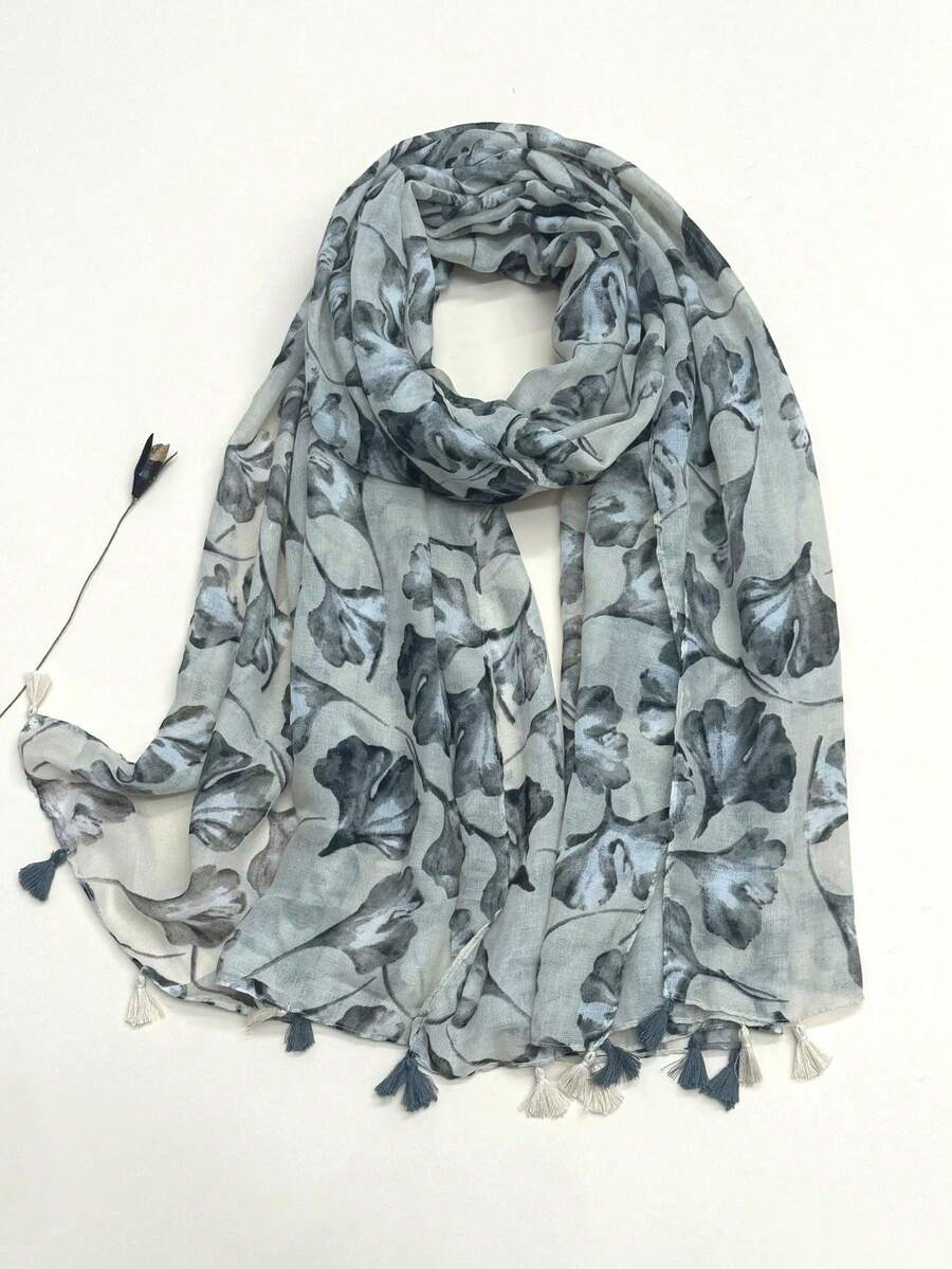 1pc Simple Printed Scarf New Women's Silk Scarf Spring/Summer Sun Protection Beach Towel Warm Neck Scarf Fashion Long Shawl Versatile Wrap - Light Rice - View 1
