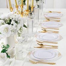 102PCS White And Gold Plastic Plates - Heavy Duty Gold Disposable Plates Include 51PCS 7.5inch Dessert Plates, 51PCS 10.25inch Dinner Plates For Wedding & Parties - 金色 - 查看 8