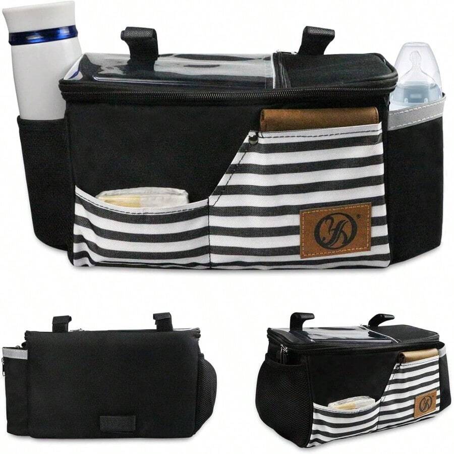 carrito organizadorMOSU Organizador de Cochecito Organizador Universal para Cochecito con Portavasos Bolsa para Teléfono y Correa para el Hombro Capacidad para Pañales Juguetes y Snacks - - como en la foto - Ver 1