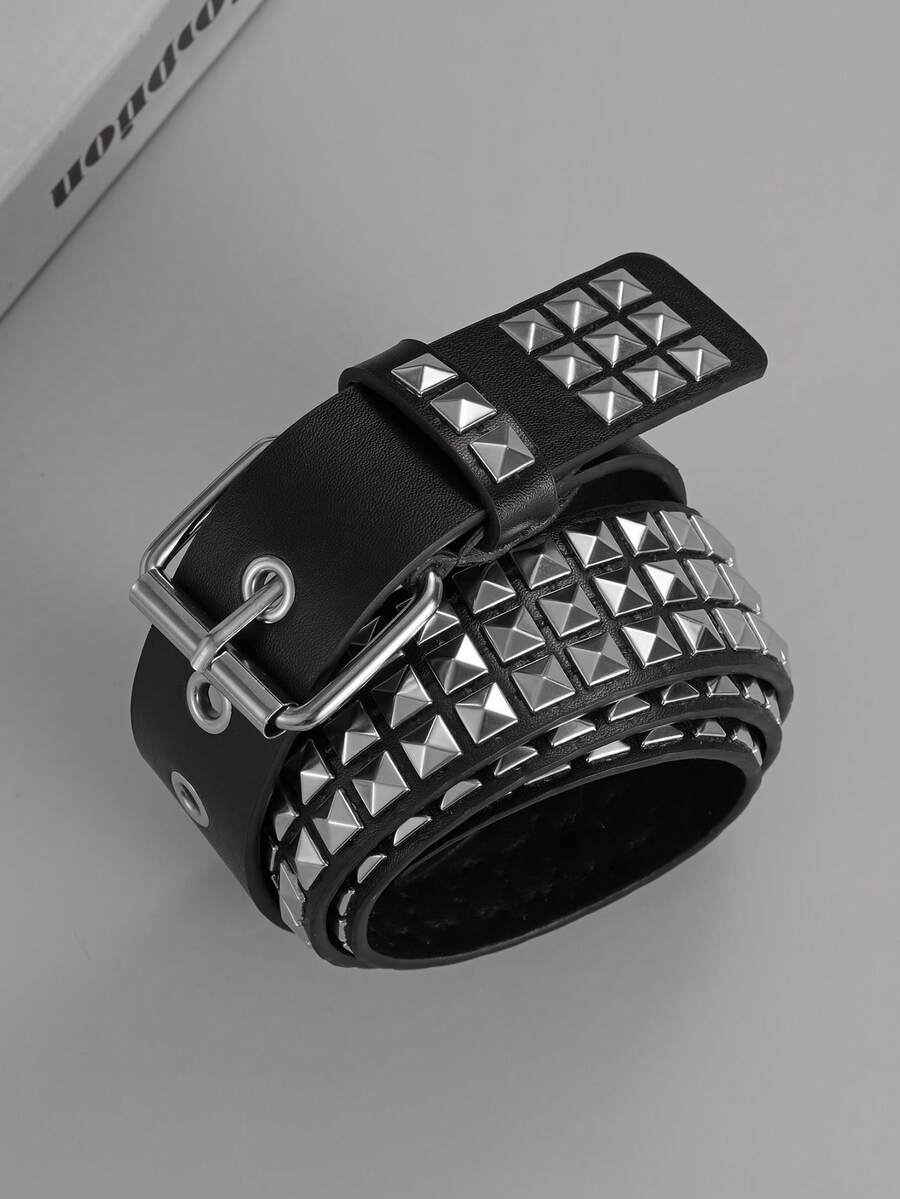 1pc Unisex Denim Belt, Fashion Punk Style Leather Belt, Versatile Y2K Belt, Suitable For Daily Wear - Black - View 1