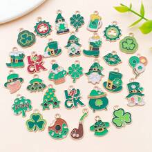 5pcs DIY Charms Pendants Set | Lucky Green Enamel Charms With Clover & Leprechaun Design, Zinc Alloy Material For St. Patrick's Day Jewelry Crafting - Multicolor - View 4
